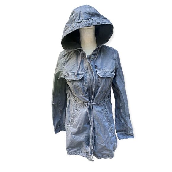 AMERICAN EAGLE DISTRESSED CANVAS UTILITY JACKET HOODED PARKA COAT FADED GRAY S - Picture 2 of 13